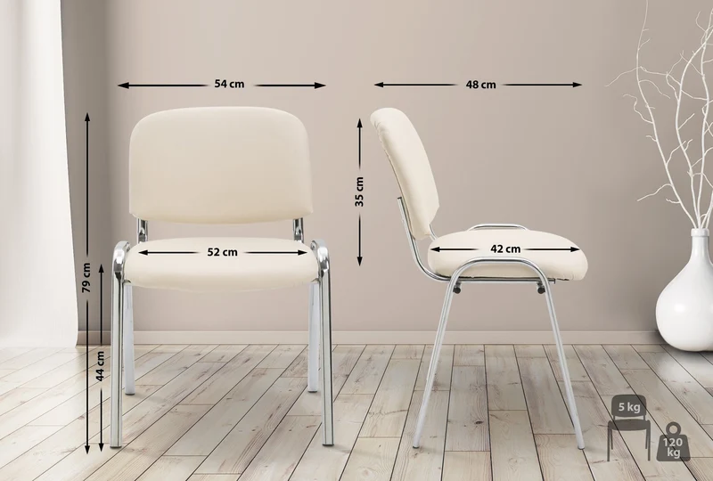 Chaise visiteur empilable zone d'attente en PVC crème piètement à 4 pieds en métal chromé 10_0003361