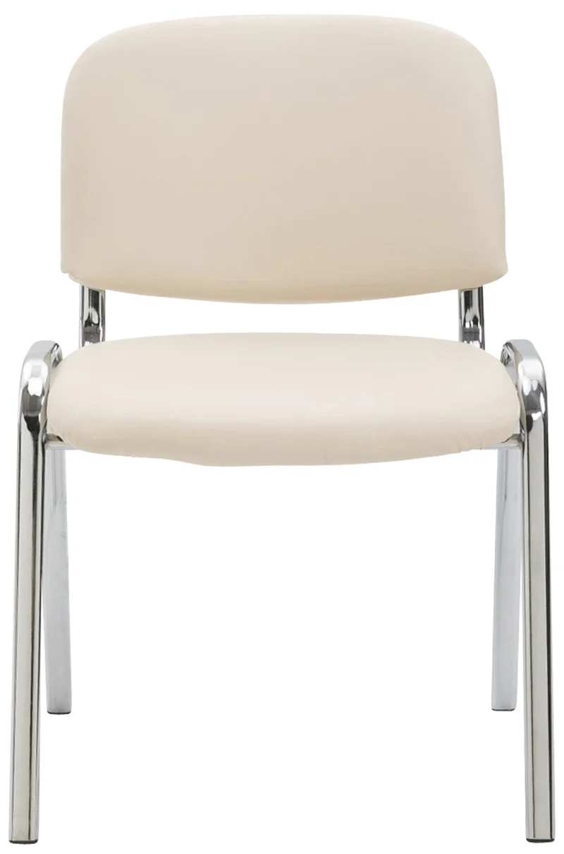 Chaise visiteur empilable zone d'attente en PVC crème piètement à 4 pieds en métal chromé 10_0003361