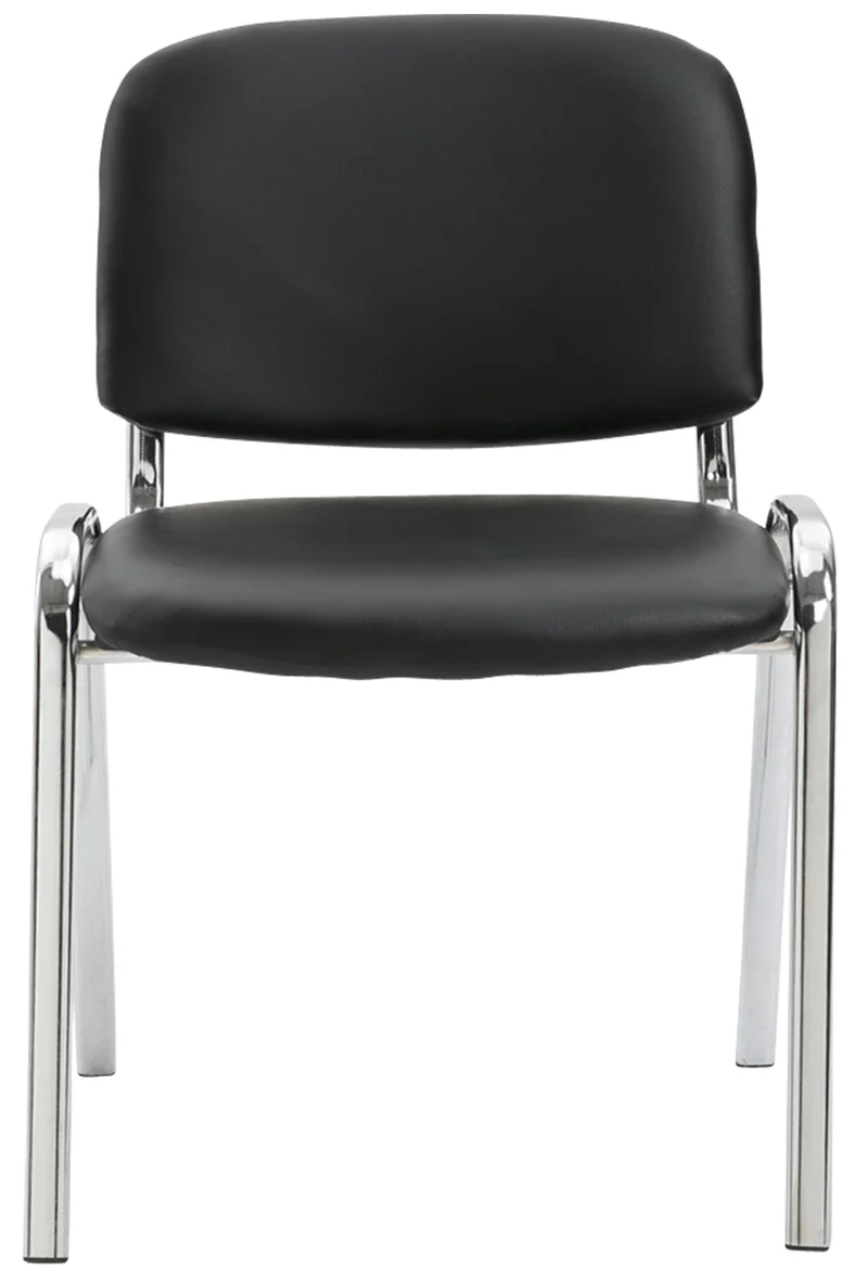 Chaise visiteur empilable zone d'attente en PVC noir piètement à 4 pieds en métal chromé 10_0003365