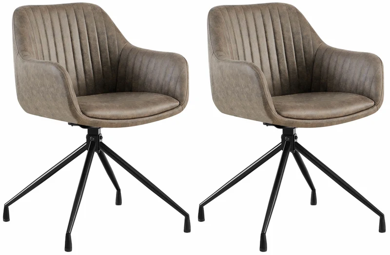 Lot de 2 chaises de salle à manger en velours gris à piétement étoile en métal noir – Chaise confortable style contemporain 10_0007819