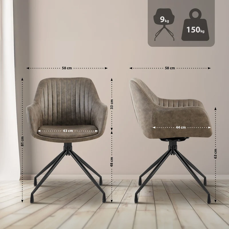 Lot de 2 chaises de salle à manger en velours gris à piétement étoile en métal noir – Chaise confortable style contemporain 10_0007819