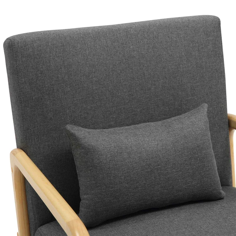 Fauteuil design scandinave en bois clair avec coussins rembourrés gris– Confort naturel 10_0008244