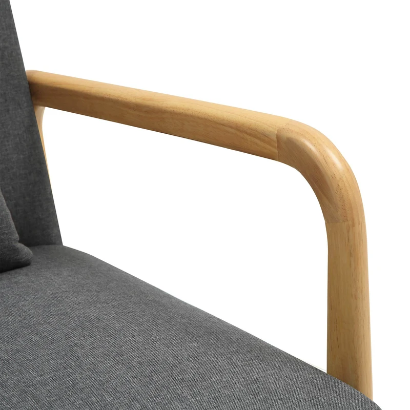 Fauteuil design scandinave en bois clair avec coussins rembourrés gris– Confort naturel 10_0008244