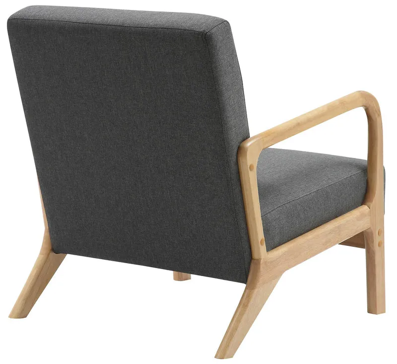 Fauteuil design scandinave en bois clair avec coussins rembourrés gris– Confort naturel 10_0008244