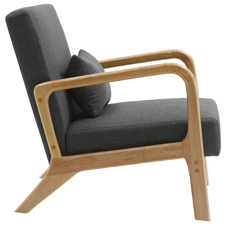 Fauteuil design scandinave en bois clair avec coussins rembourrés gris– Confort naturel 10_0008244