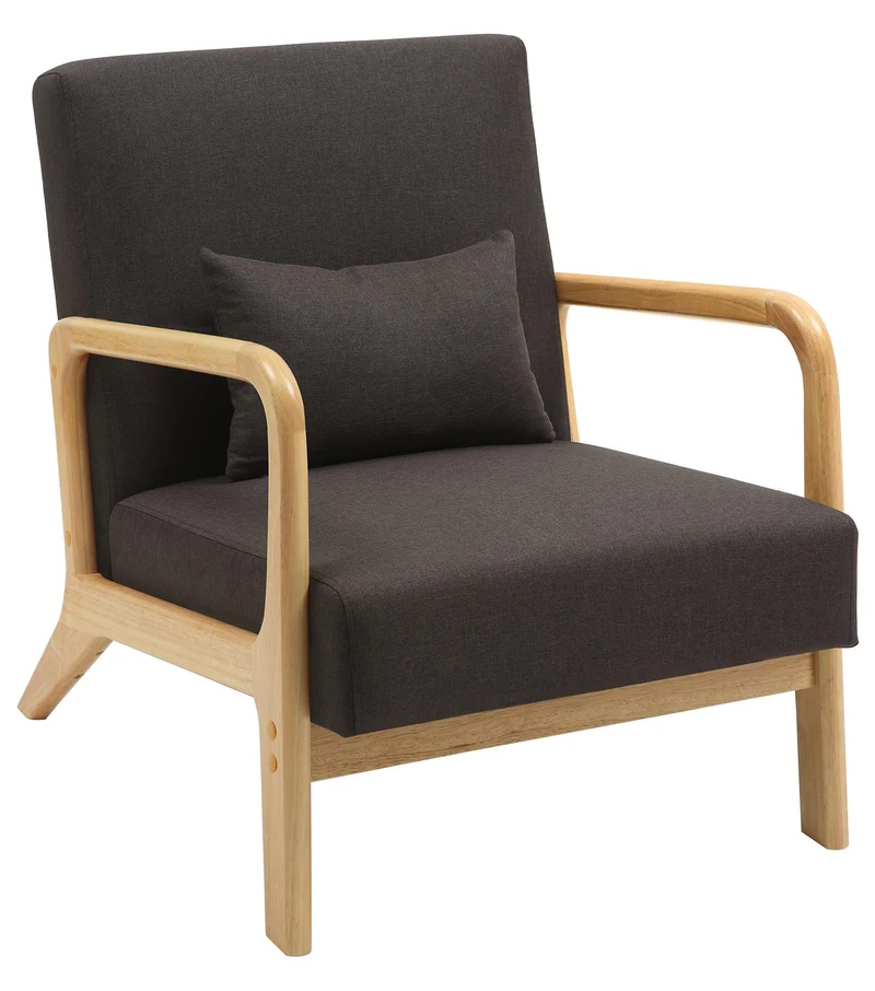 Fauteuil design scandinave en bois clair avec coussins rembourrés marron– Confort naturel 10_0008232