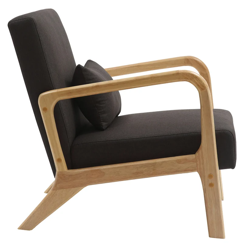 Fauteuil design scandinave en bois clair avec coussins rembourrés marron– Confort naturel 10_0008232