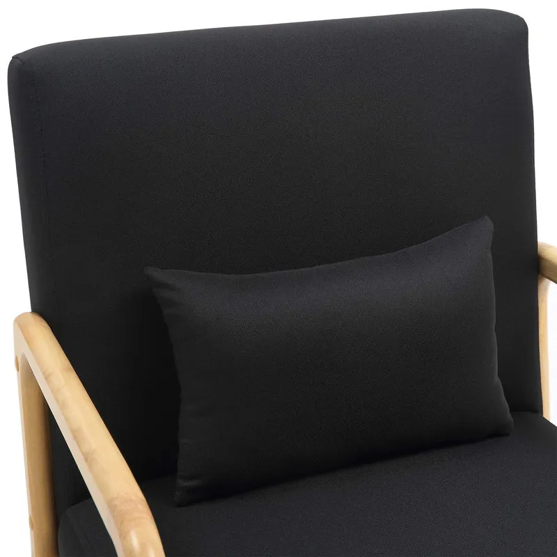 Fauteuil design scandinave en bois clair avec coussins rembourrés noir– Confort naturel 10_0008230