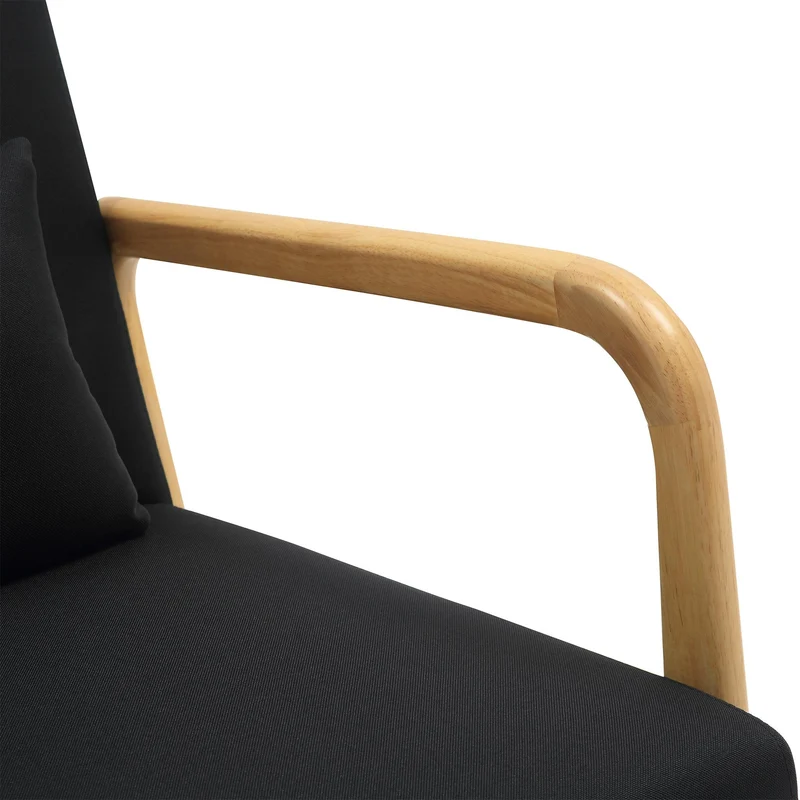 Fauteuil design scandinave en bois clair avec coussins rembourrés noir– Confort naturel 10_0008230