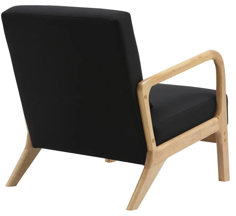 Fauteuil design scandinave en bois clair avec coussins rembourrés noir– Confort naturel 10_0008230