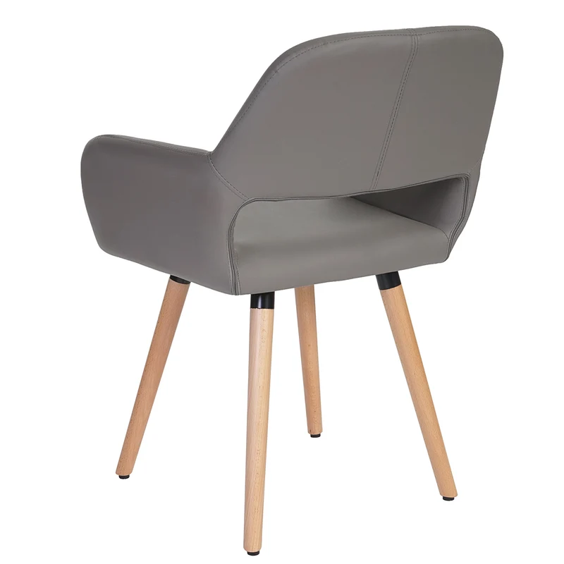 Chaise de salle à manger bureau visiteur design rétro en synthétique gris taupe pied en bois clair 04_0002143