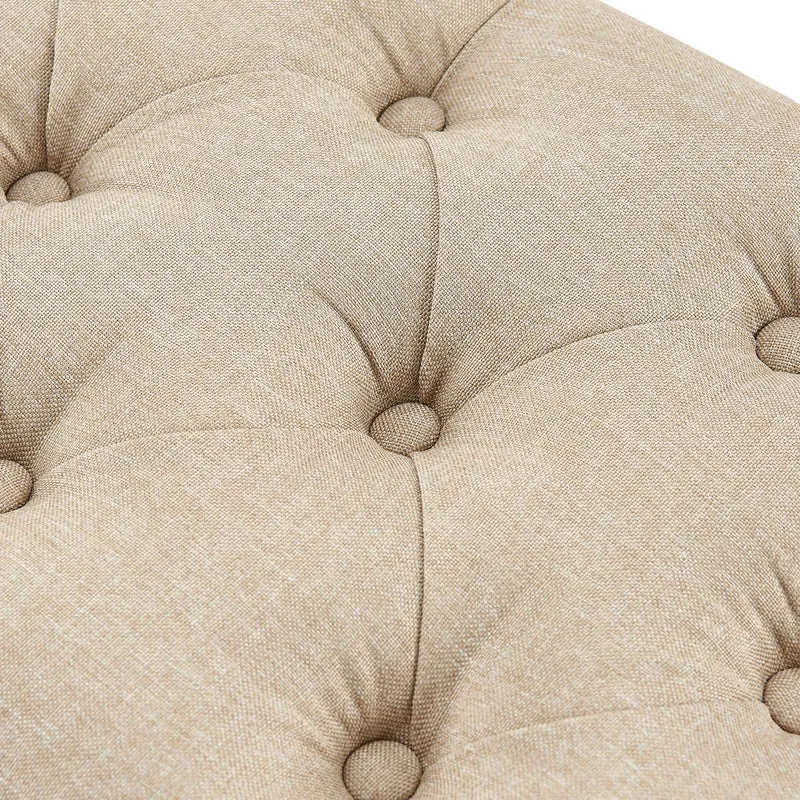 Banc capitonné rembourré 150 cm tissu taupe avec structure métal noir design contemporain 10_0008629