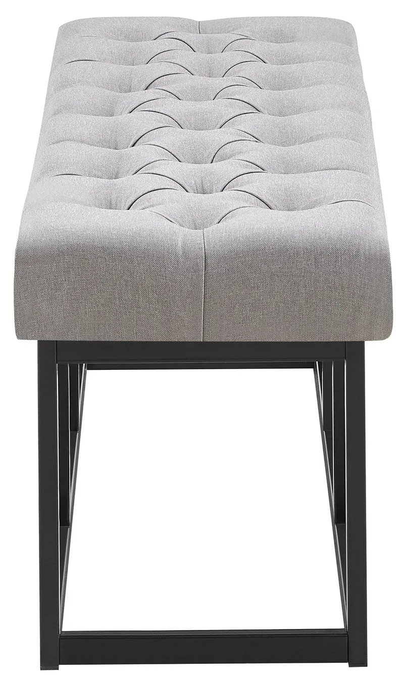 Banc capitonné rembourré 120 cm tissu gris avec structure métal noir design contemporain 10_0008527