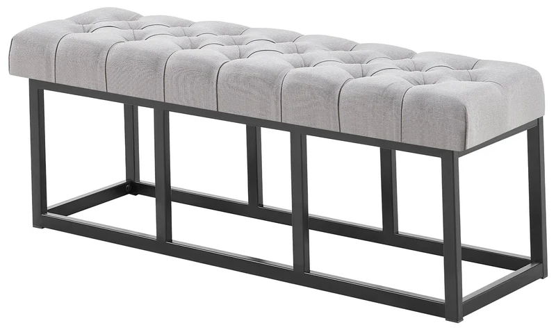 Banc capitonné rembourré 120 cm tissu gris avec structure métal noir design contemporain 10_0008527