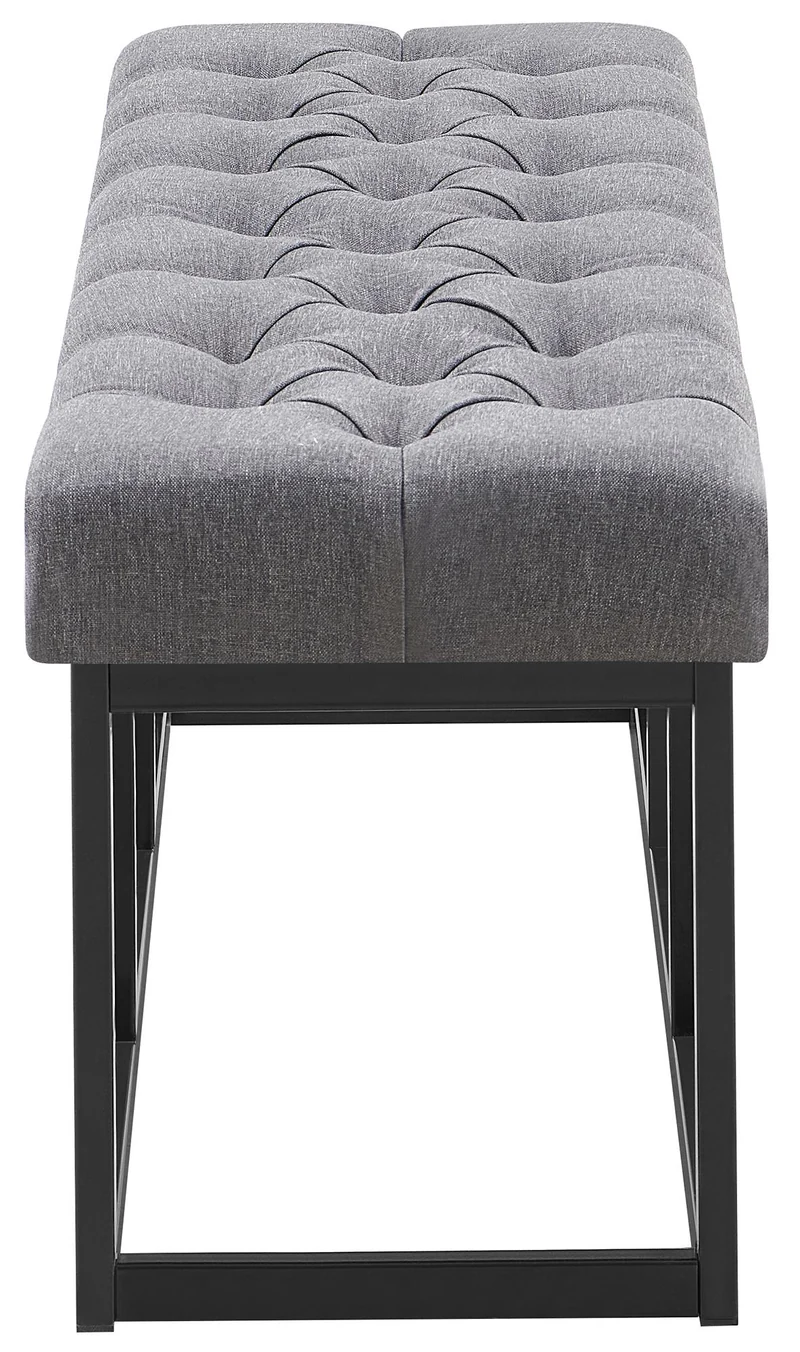 Banc capitonné rembourré 120 cm tissu gris foncé avec structure métal noir design contemporain 10_0008521