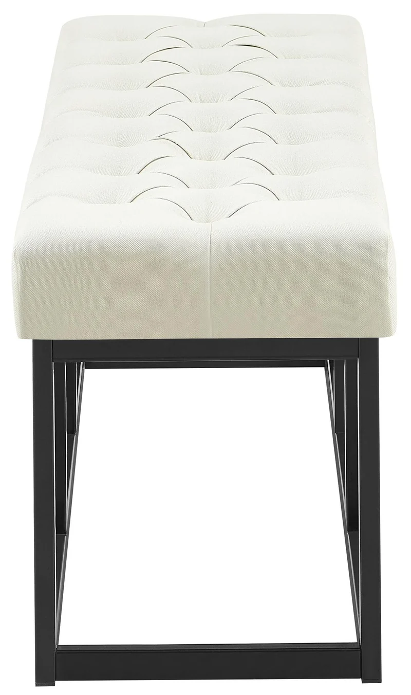 Banc capitonné rembourré 120 cm tissu crème avec structure métal noir design contemporain 10_0008460