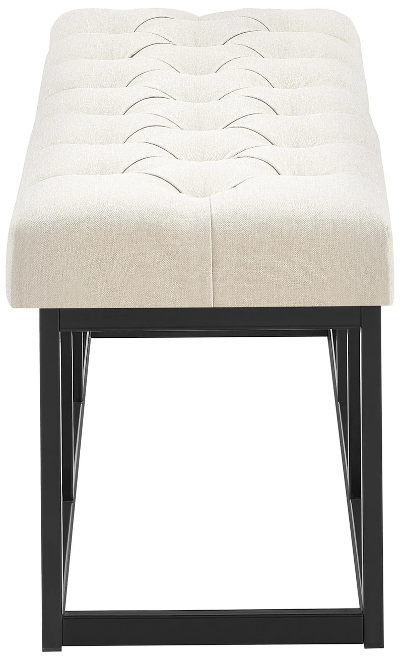 Banc capitonné rembourré 100 cm tissu crème avec structure métal noir design contemporain 10_0008432