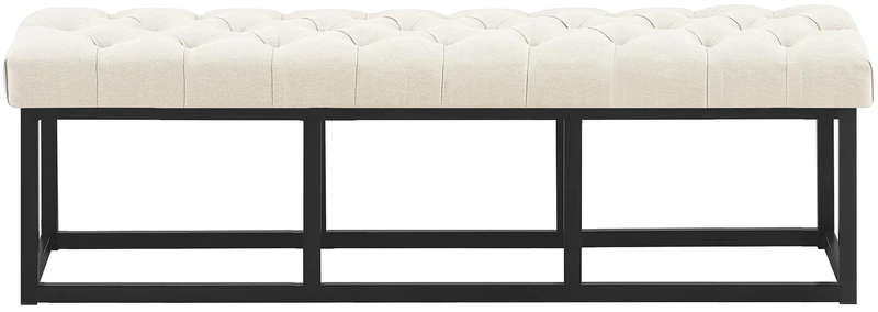 Banc capitonné rembourré 150 cm tissu crème avec structure métal noir design contemporain 10_0008386