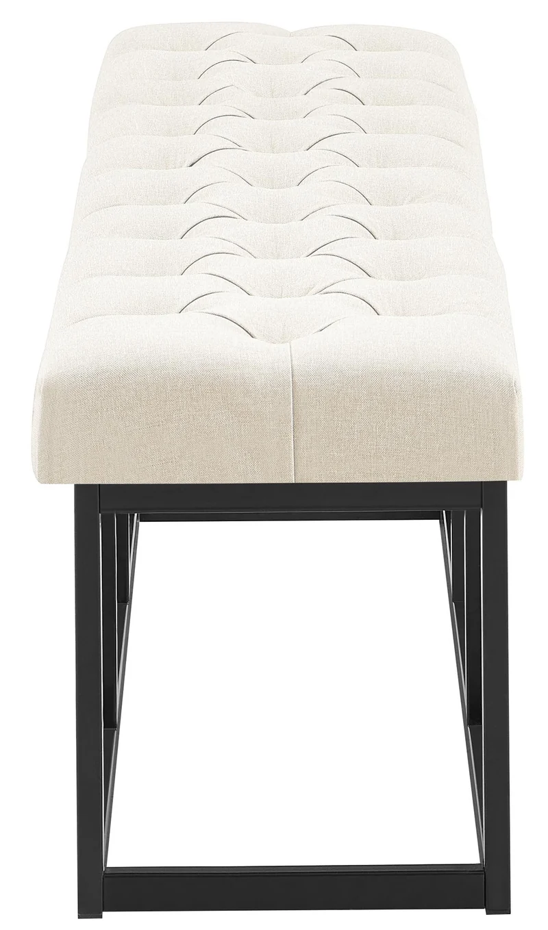 Banc capitonné rembourré 150 cm tissu crème avec structure métal noir design contemporain 10_0008386