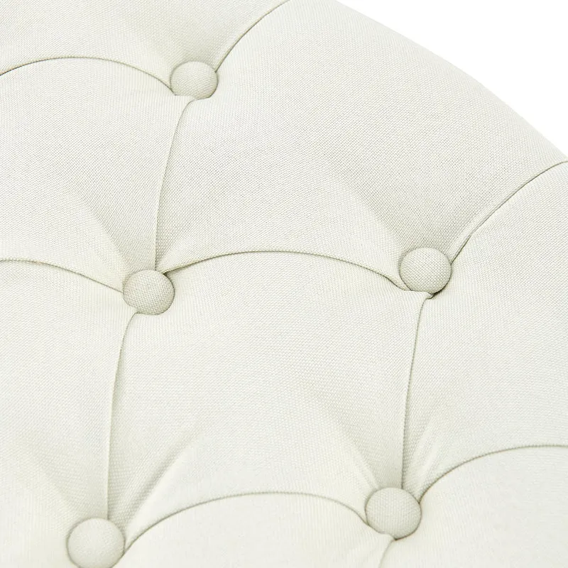 Banc capitonné rembourré 150 cm tissu crème avec structure métal noir design contemporain 10_0008386