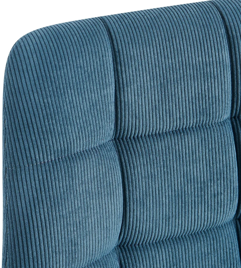 Lot de 2 chaises de salle à manger design en velours côtelé bleu à coutures carrées – Pieds métal noirs 10_0007784