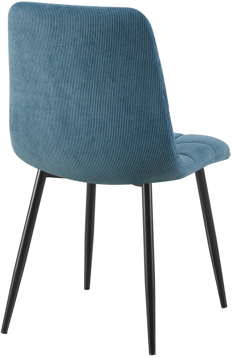 Lot de 2 chaises de salle à manger design en velours côtelé bleu à coutures carrées – Pieds métal noirs 10_0007670