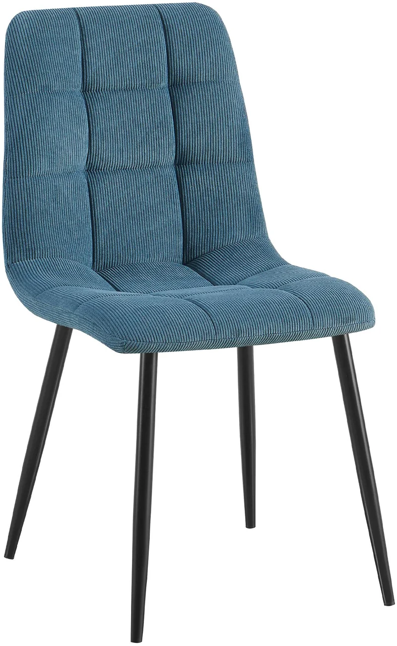 Chaise de salle à manger x1 design en velours côtelé bleu à coutures carrées – Pieds métal noirs 10_0007448