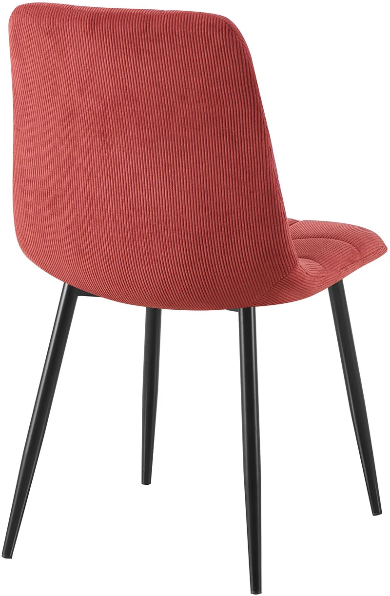 Chaise de salle à manger x1 design en velours côtelé bordeaux à coutures carrées – Pieds métal noirs 10_0007377