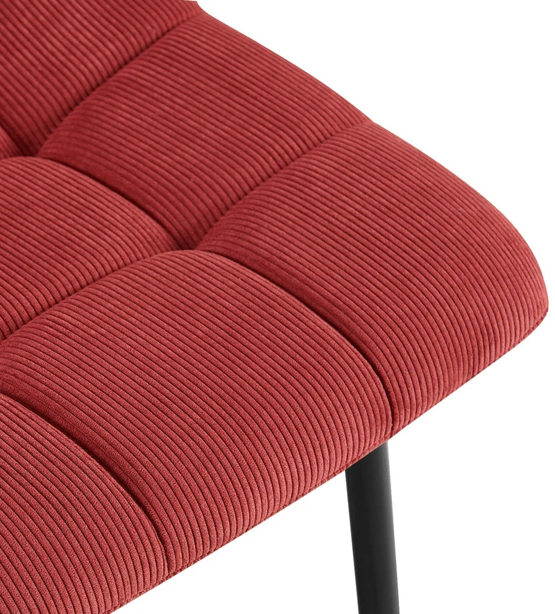 Chaise de salle à manger x1 design en velours côtelé bordeaux à coutures carrées – Pieds métal noirs 10_0007377