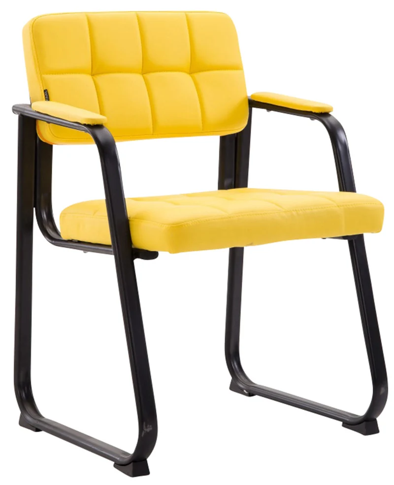 Lot de 2 chaises de bureau visiteur avec accoudoirs siège en PVC jaune et cadre en métal noir 10_0008414