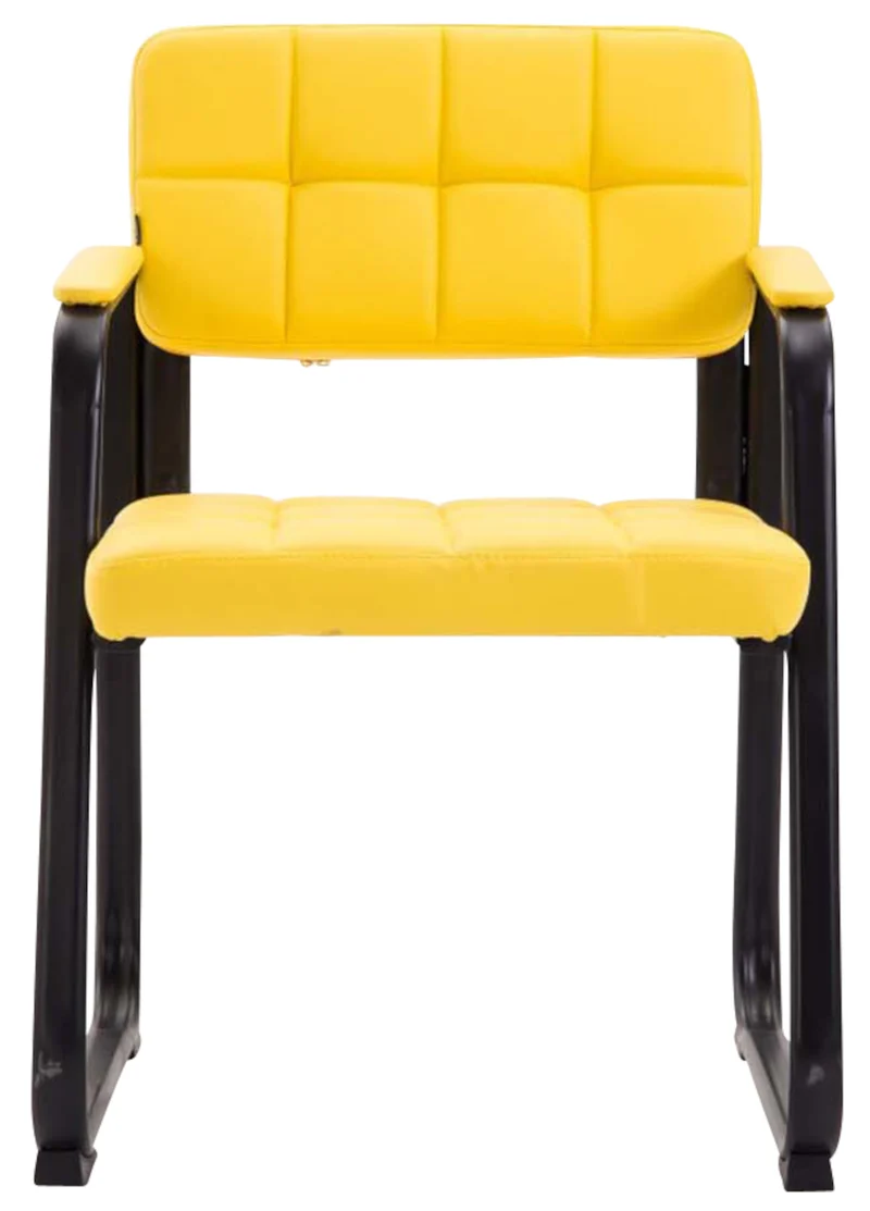 Lot de 2 chaises de bureau visiteur avec accoudoirs siège en PVC jaune et cadre en métal noir 10_0008414