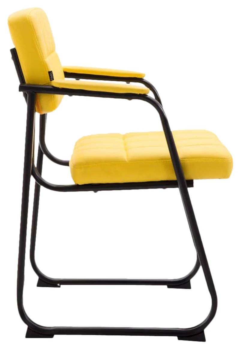 Lot de 2 chaises de bureau visiteur avec accoudoirs siège en PVC jaune et cadre en métal noir 10_0008414
