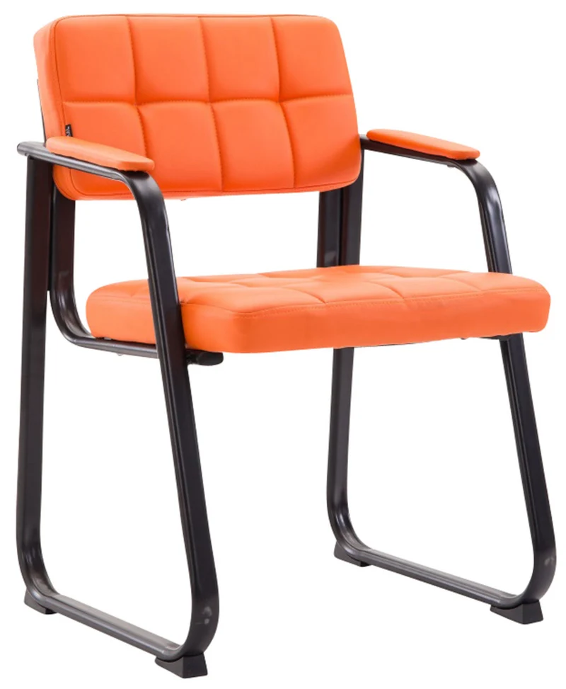 Lot de 2 chaises de bureau visiteur avec accoudoirs siège en PVC orange et cadre en métal noir 10_0008344