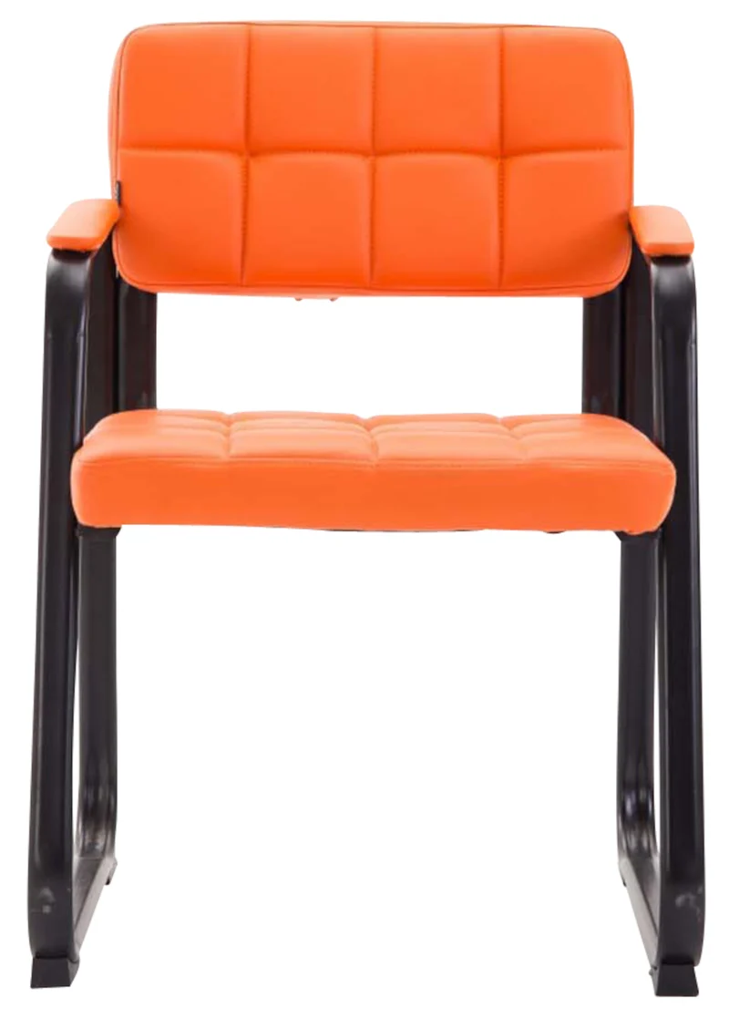 Lot de 2 chaises de bureau visiteur avec accoudoirs siège en PVC orange et cadre en métal noir 10_0008344