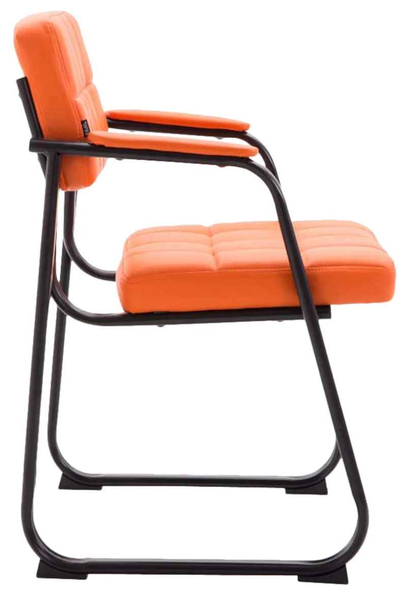 Lot de 2 chaises de bureau visiteur avec accoudoirs siège en PVC orange et cadre en métal noir 10_0008344