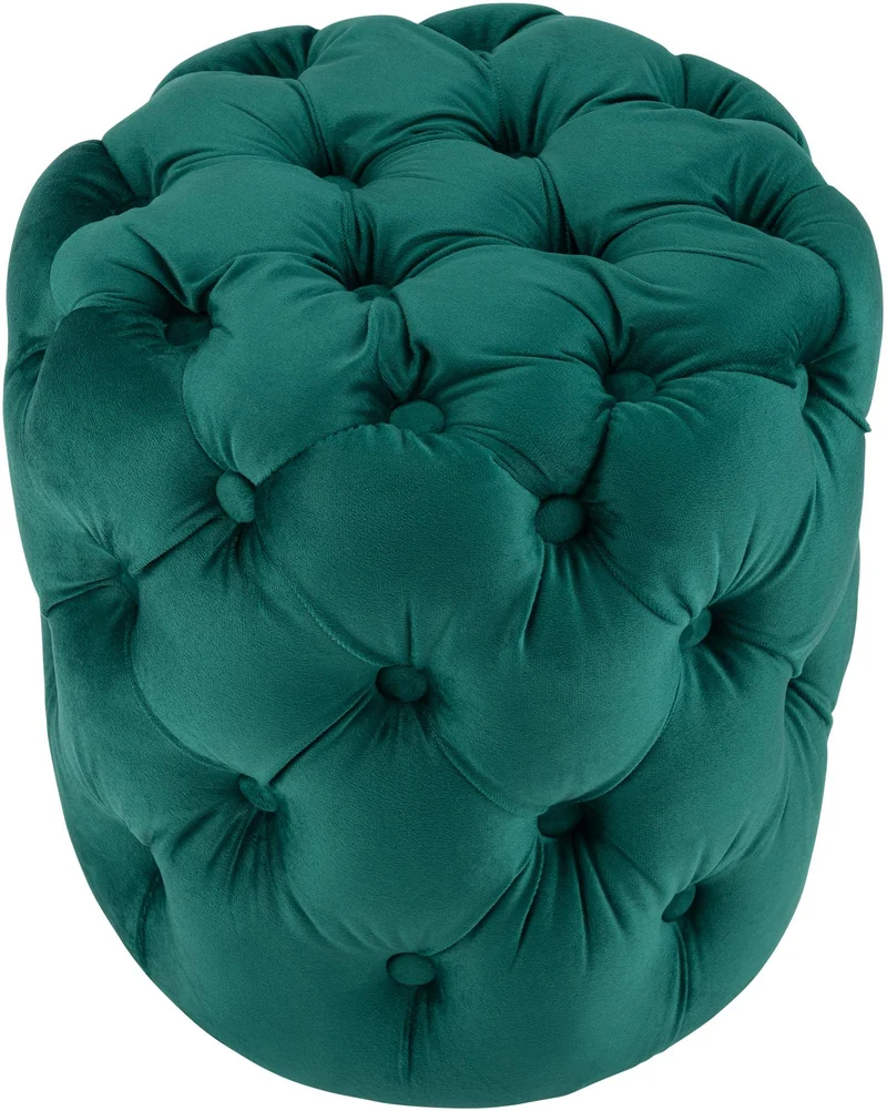 Tabouret chesterfield capitonné Ø 42 cm en velours vert foncé avec boutons décoratifs – polyvalent et élégant 10_0008376