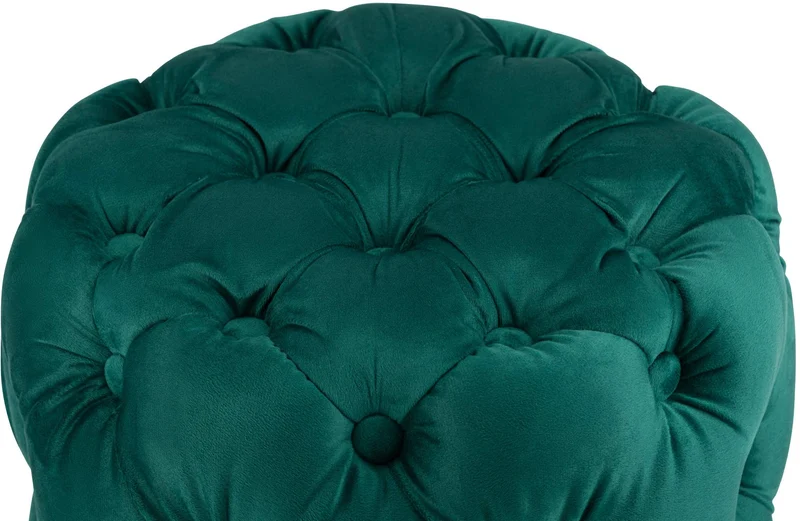 Tabouret chesterfield capitonné Ø 42 cm en velours vert foncé avec boutons décoratifs – polyvalent et élégant 10_0008376