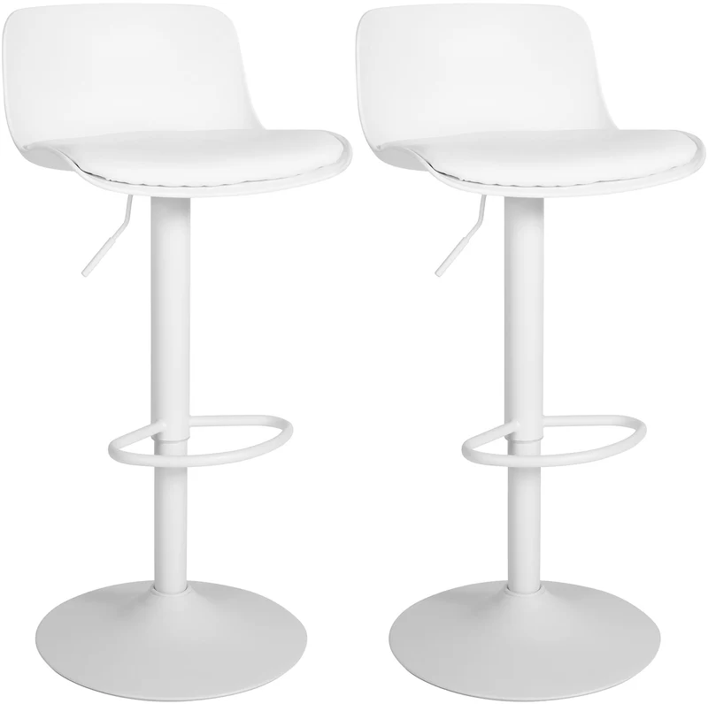 Lot de 2 tabourets de bar hauteur réglable et siège pivotant avec siège en plastique blanc métal blanc 10_0006616