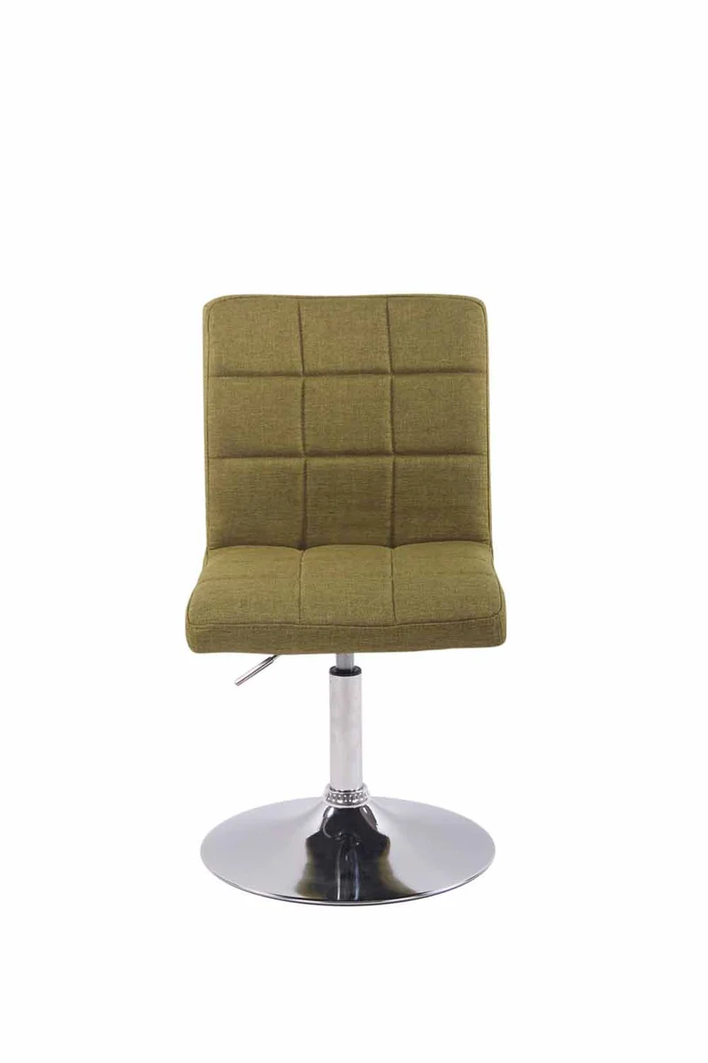 Chaise de salle à manger x1 pivotante réglable en hauteur coutures carrées tissu vert et pied métal chromé 10_0008587