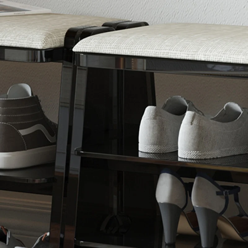 Modern Minimalist Acrylic & Cotton Linen Trapezoid Bench For Entryway, Bedroom & Living Room