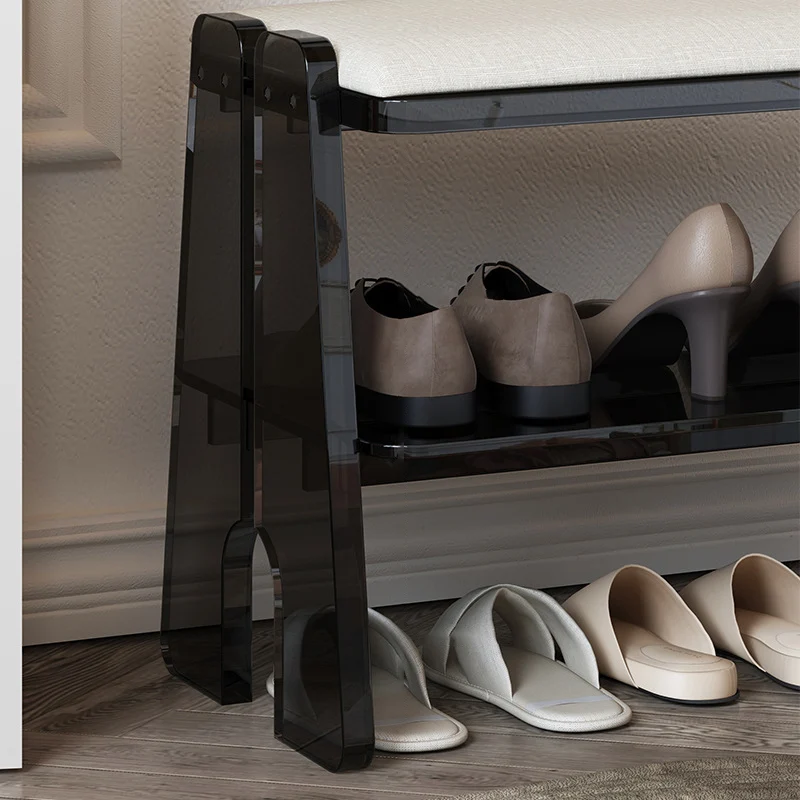 Modern Minimalist Acrylic & Cotton Linen Trapezoid Bench For Entryway, Bedroom & Living Room