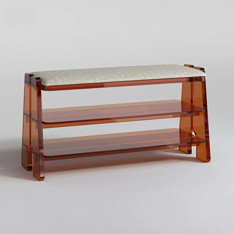 Modern Minimalist Acrylic & Cotton Linen Trapezoid Bench For Entryway, Bedroom & Living Room