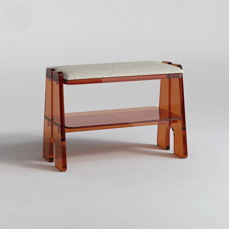 Modern Minimalist Acrylic & Cotton Linen Trapezoid Bench For Entryway, Bedroom & Living Room