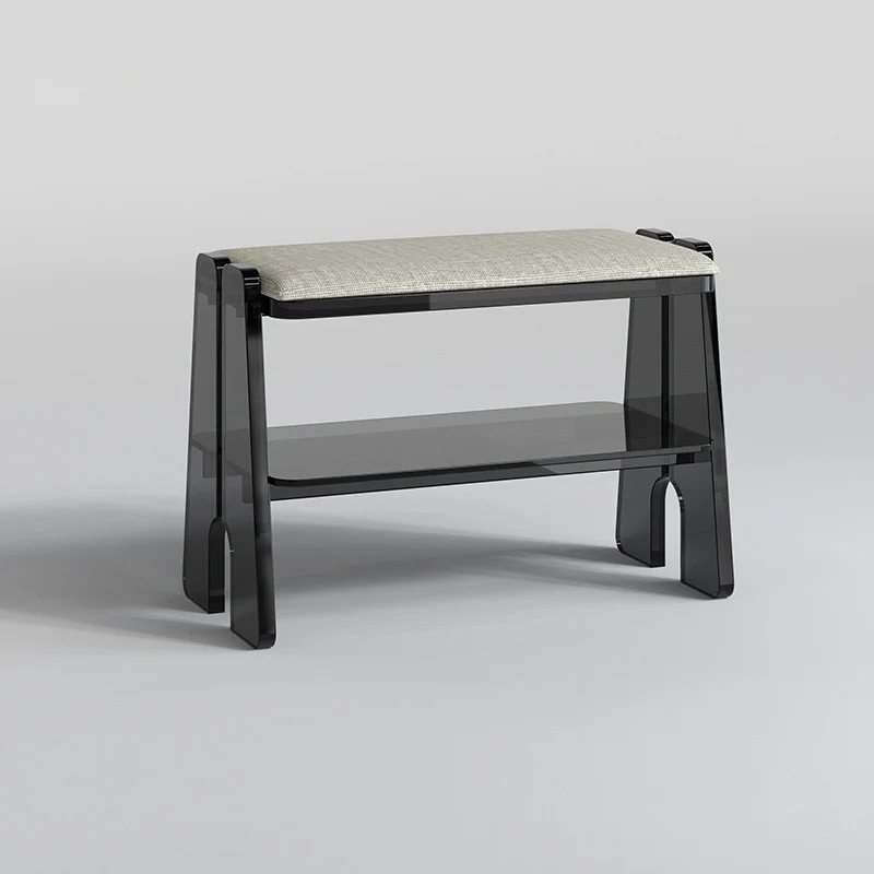 Modern Minimalist Acrylic & Cotton Linen Trapezoid Bench For Entryway, Bedroom & Living Room