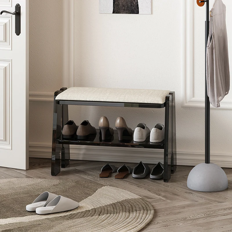 Modern Minimalist Acrylic & Cotton Linen Trapezoid Bench For Entryway, Bedroom & Living Room