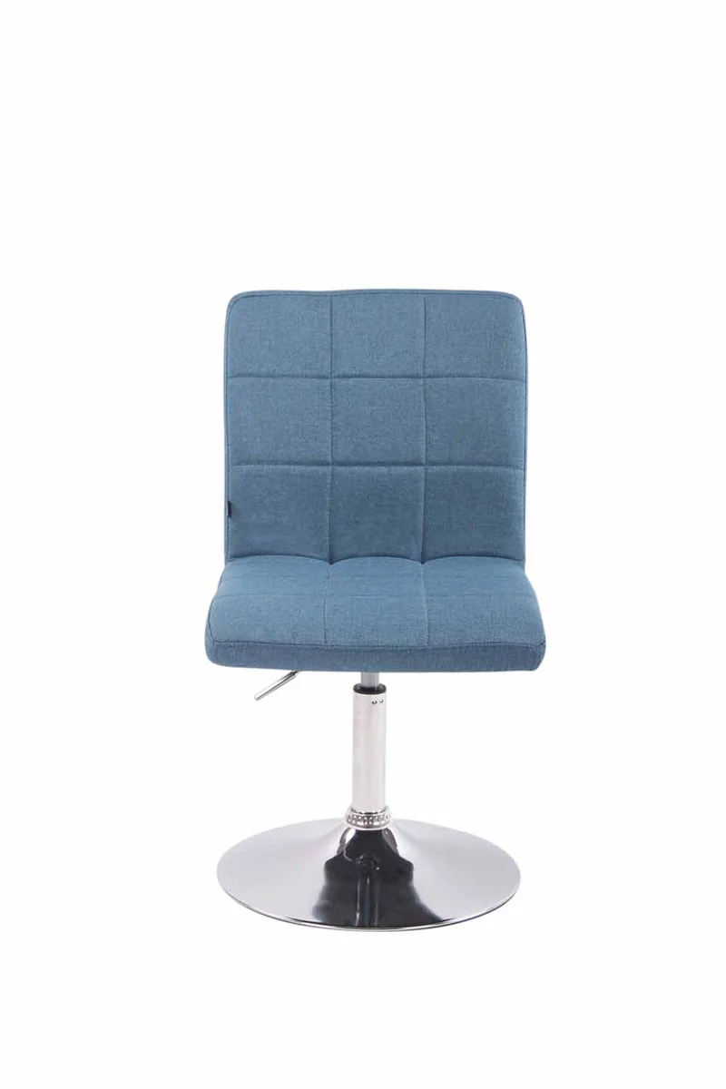 Chaise de salle à manger x1 pivotante réglable en hauteur coutures carrées tissu bleu et pied métal chromé 10_0008586
