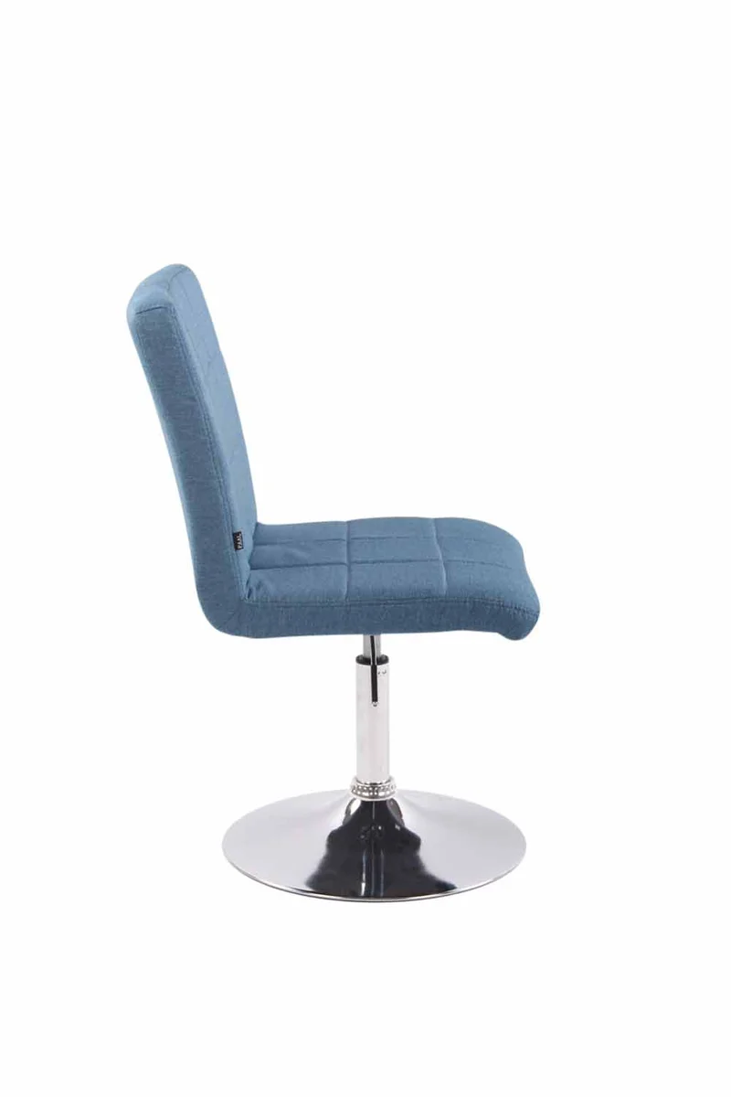 Chaise de salle à manger x1 pivotante réglable en hauteur coutures carrées tissu bleu et pied métal chromé 10_0008586
