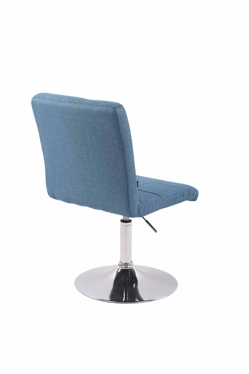 Chaise de salle à manger x1 pivotante réglable en hauteur coutures carrées tissu bleu et pied métal chromé 10_0008586