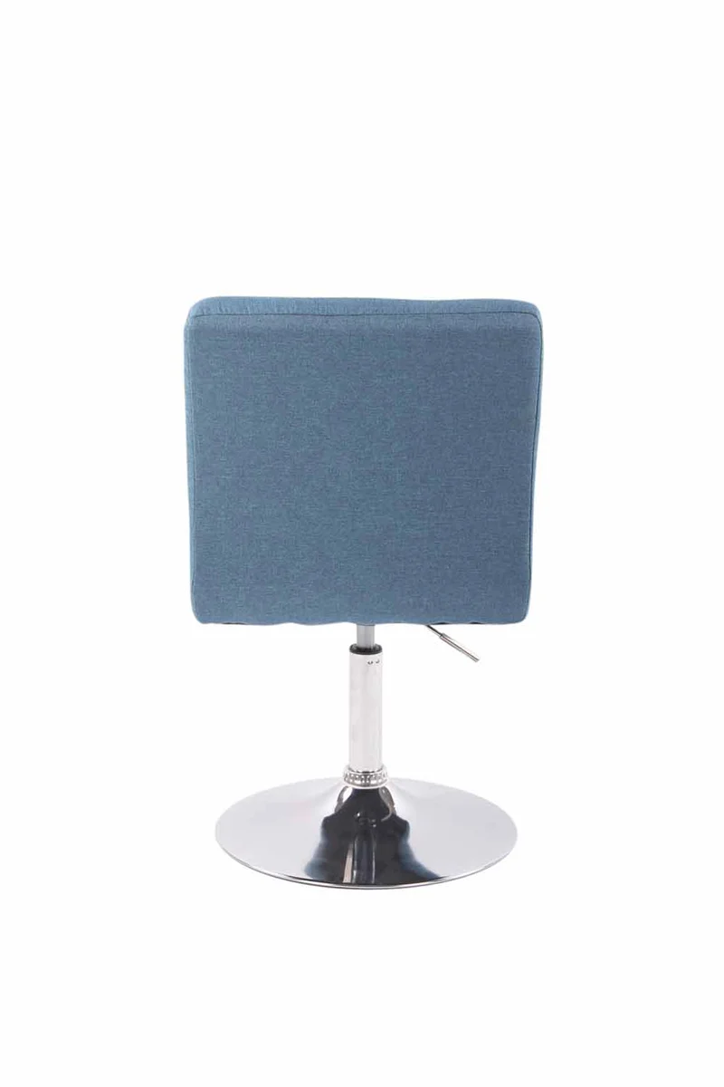 Chaise de salle à manger x1 pivotante réglable en hauteur coutures carrées tissu bleu et pied métal chromé 10_0008586