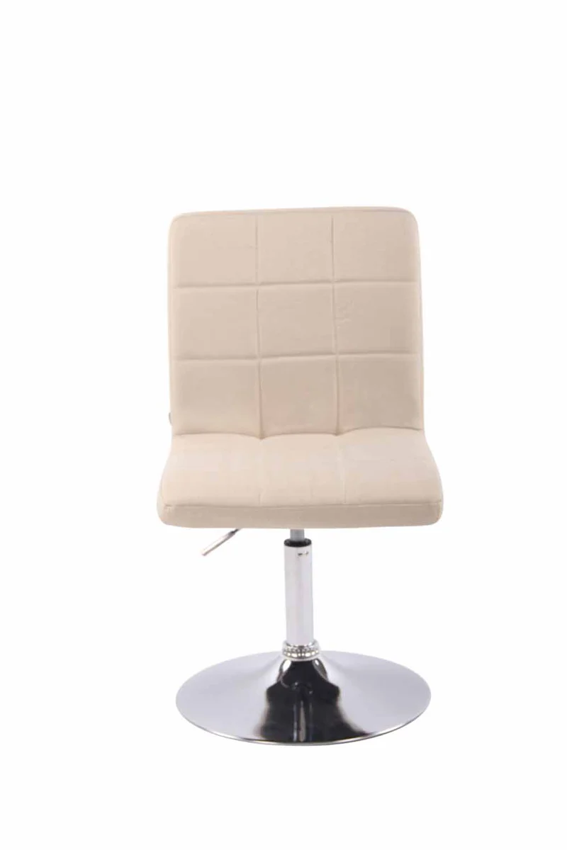 Chaise de salle à manger x1 pivotante réglable en hauteur coutures carrées tissu crème et pied métal chromé 10_0008536